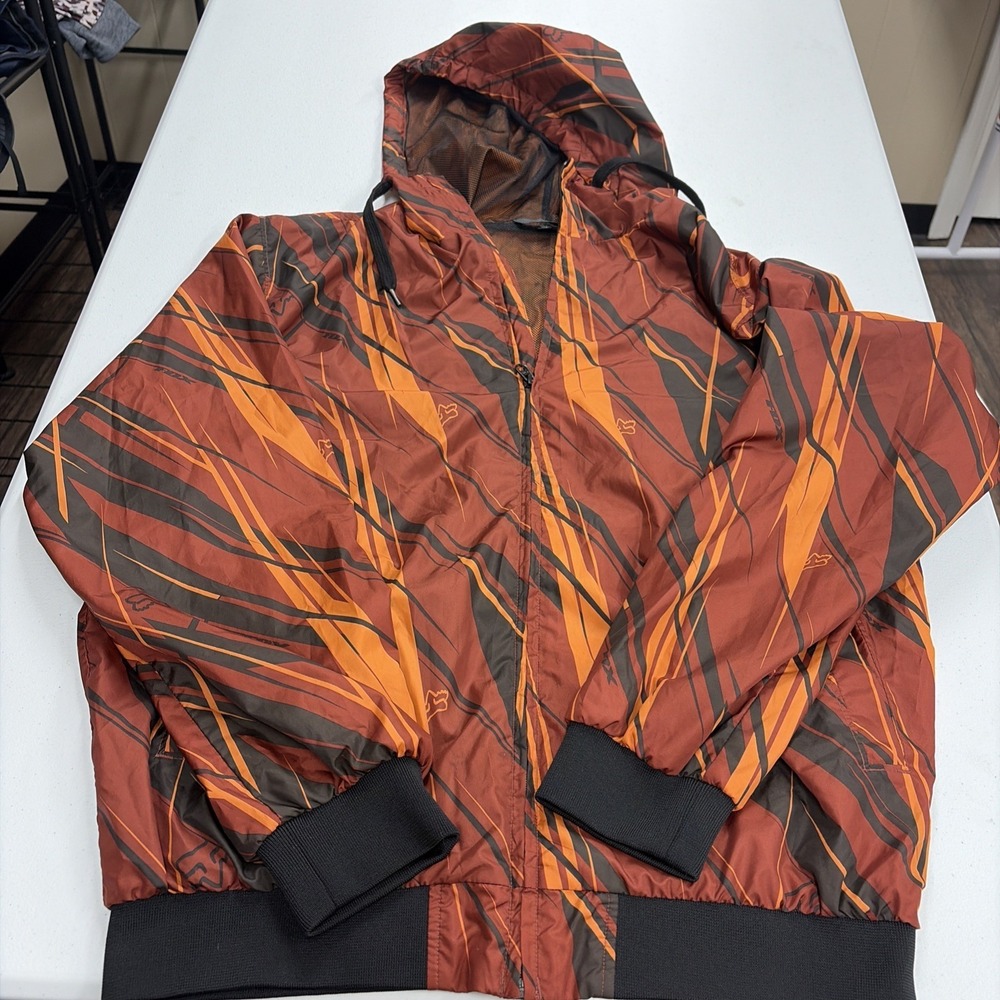 Fox Racing Jacket Hooded Full Zip Windbreaker Polyester Lightweight Mens Size XL